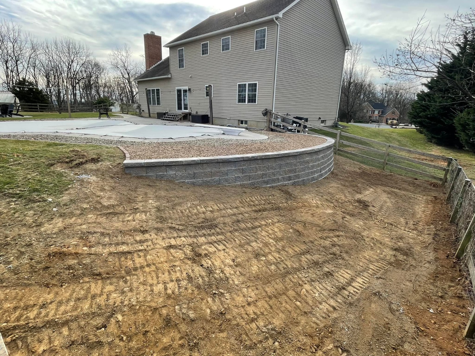 Backyard retaining wall and grading work