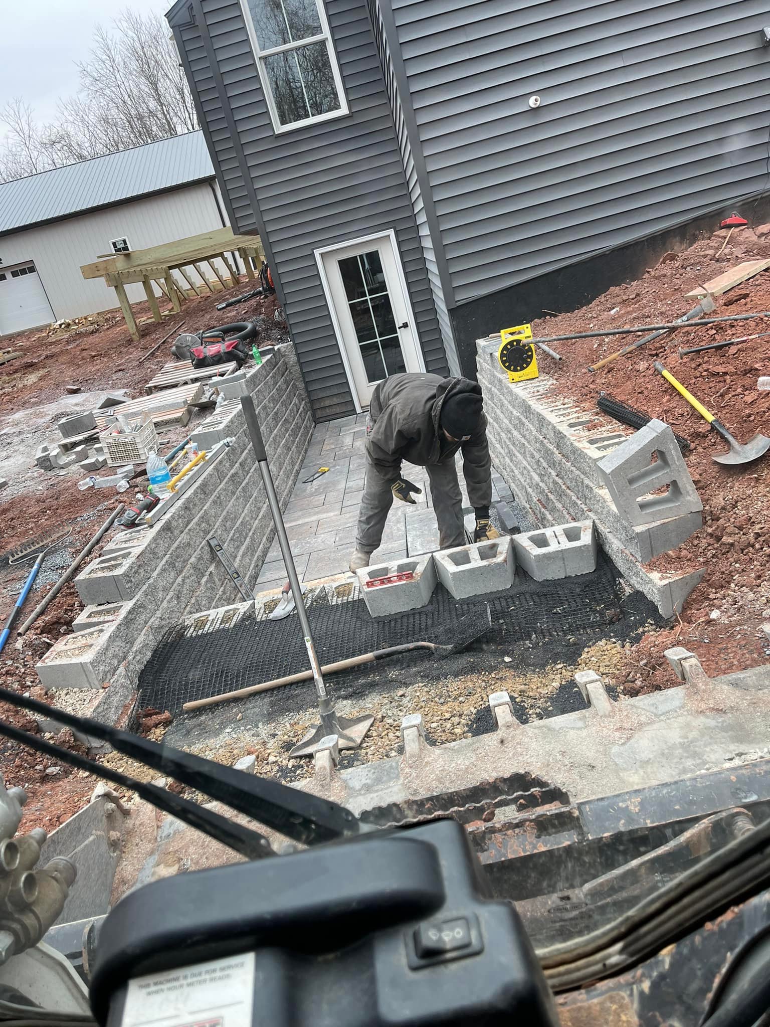 Retaining wall and hardscape project in progress
